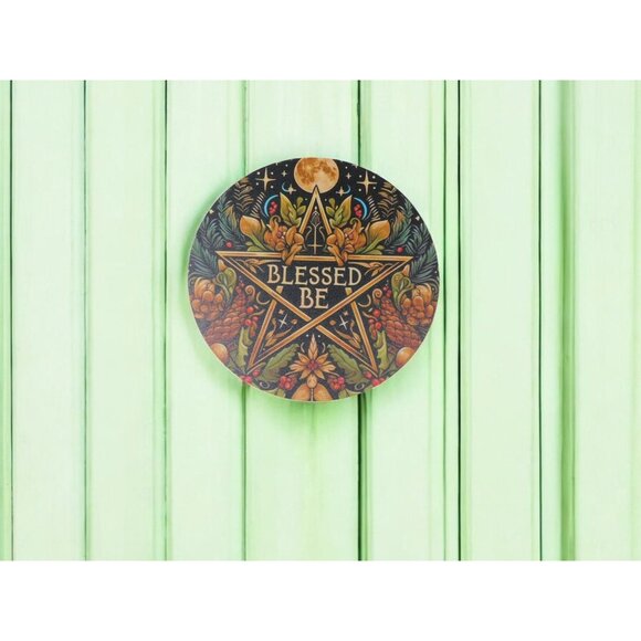 Blessed Be Pagan Wiccan Wooden Wall Sign 8x8 Pentagram - Picture 2 of 7